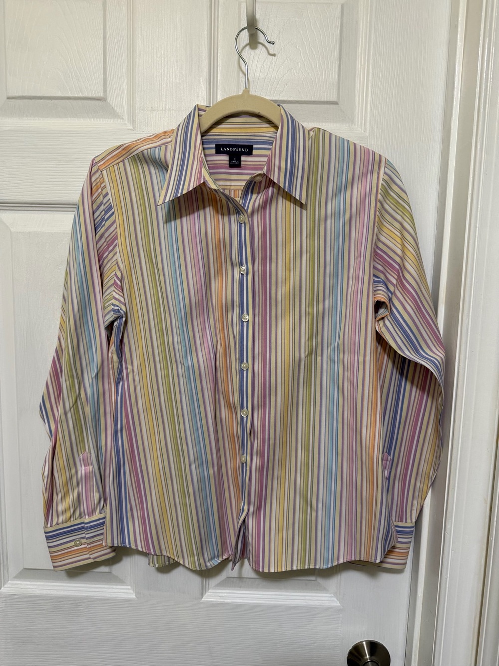 Lands' End Woman’s Multicolor Striped Button-Down Shirt
